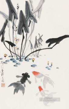 Wu Zuoren Painting - Wu zuoren playing fish 1988 old China ink